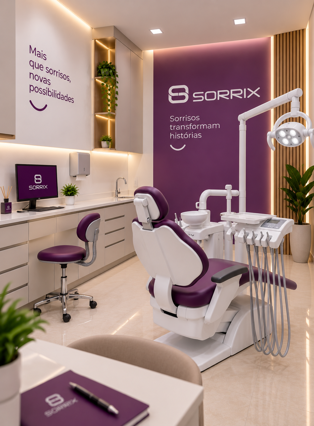 Consultório odontológico Sorrix com cadeira e equipamentos